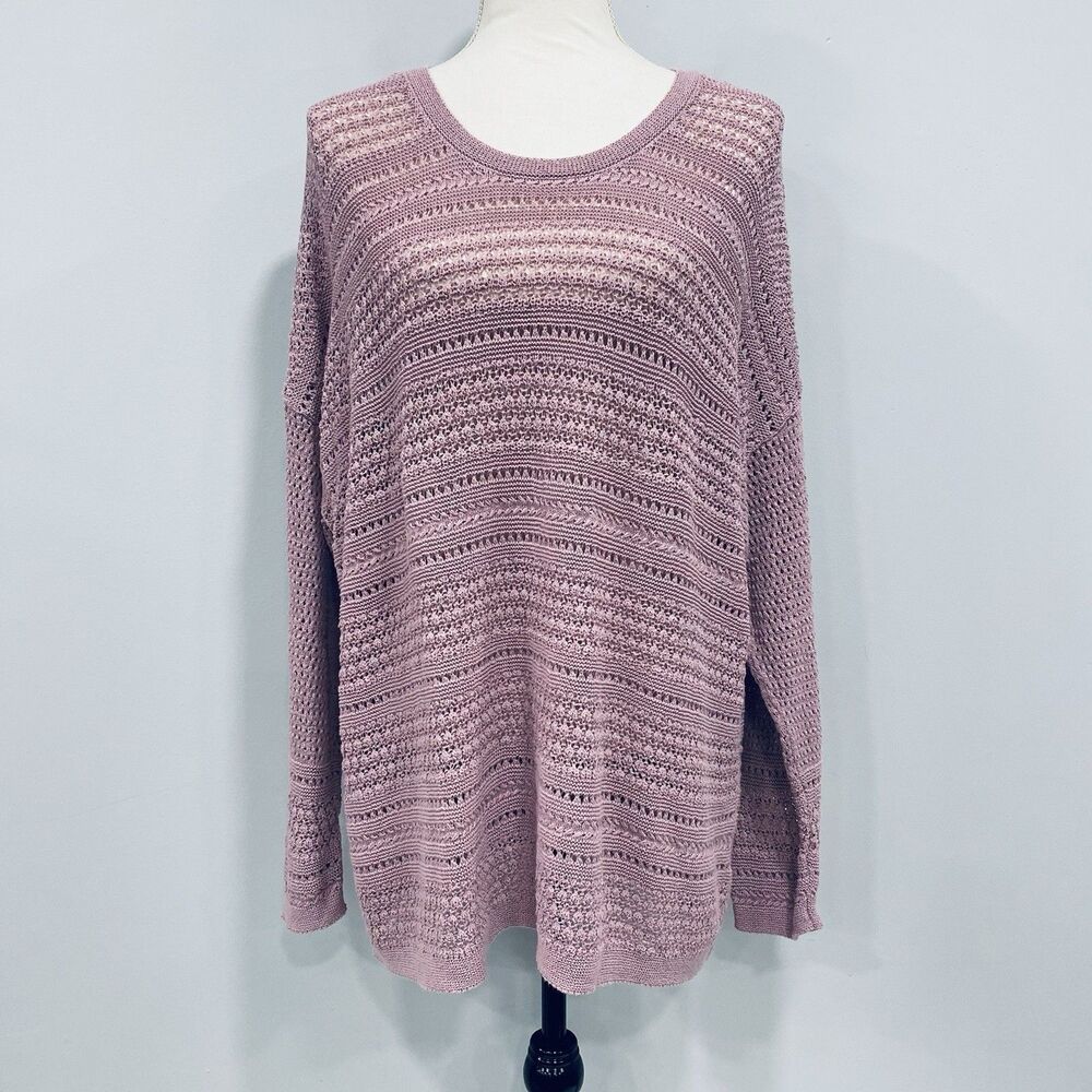 J. JILL XL Mauve Pink Open Knit Long Sleeve Crochet Slouchy Sweater Cottagecore